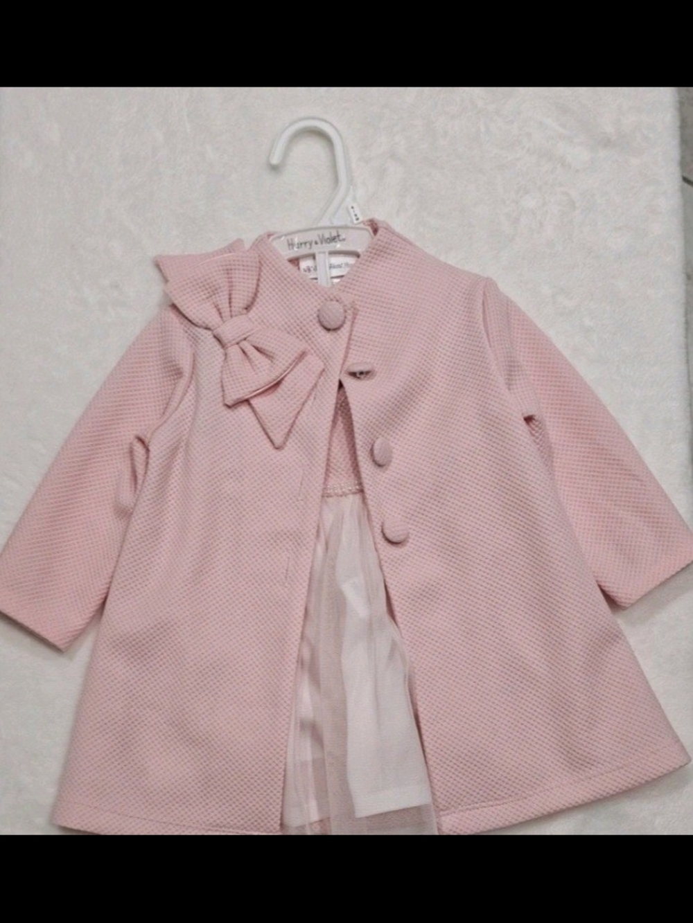 Sweet Heart Rose Pink Textured Coat with Bow and Dress 12M